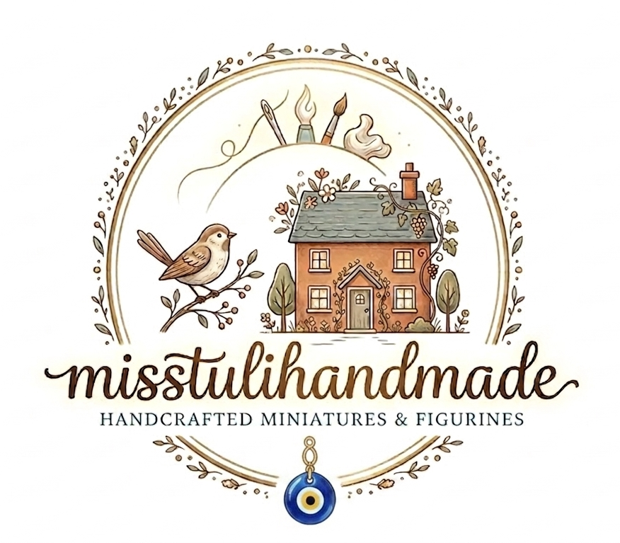 Misstulihandmade logo - Handcrafted miniatures, figurines, and needle felted bird art.